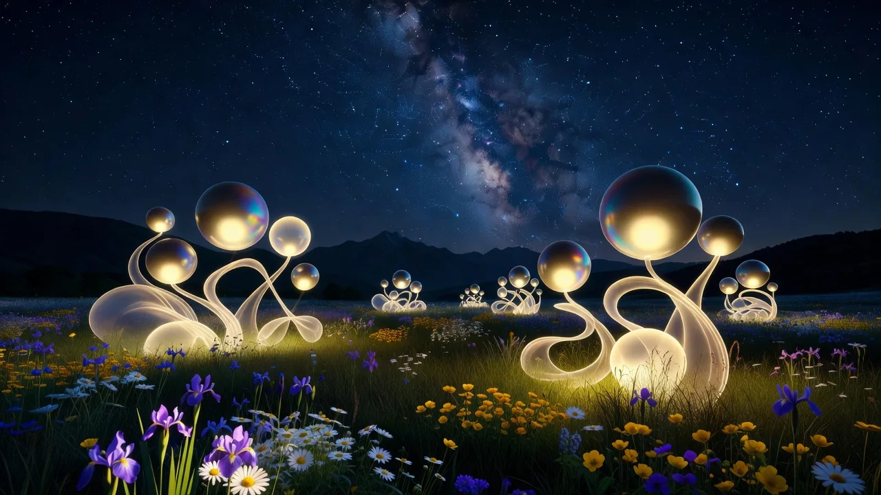 星空の下の野外インスタレーション